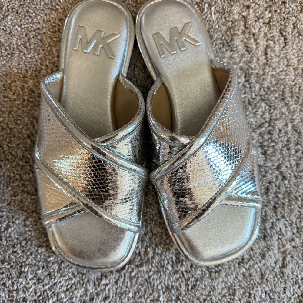 Michael Kors Silver Slide Sandals